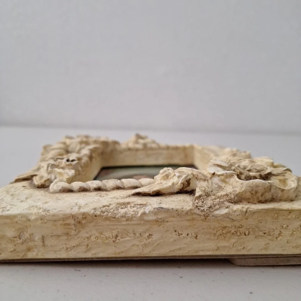 Vintage Ornate Solid Stone HEAVY Photo Picture Frame Flowers 6.5